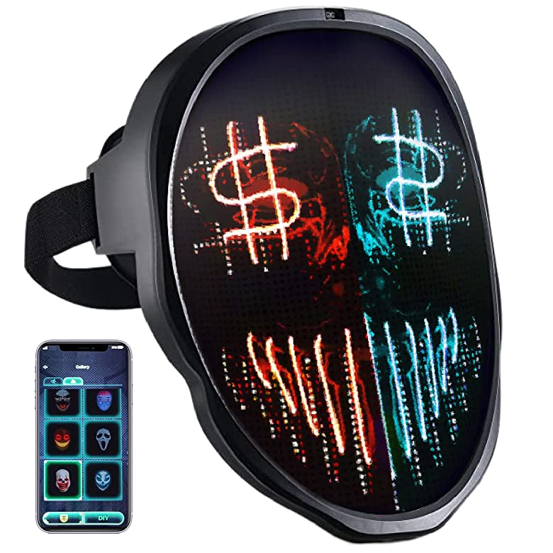 Led Mask App Programmable And Rechargeable Bluetooth Light Up Face Mask Halloween Masquerade Dj 